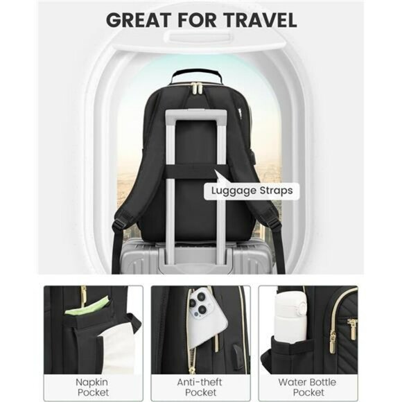 Womens Quilted Laptop Backpack Purse USB Work Travel School Bag Fits 15 Inch
